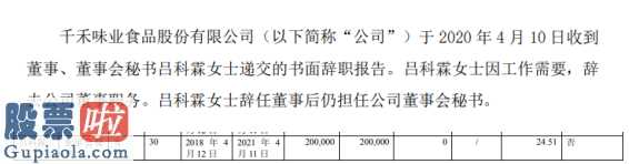 上市公司新闻敲诈-千禾味业卸任执行董事后仍出任企业董事会秘书