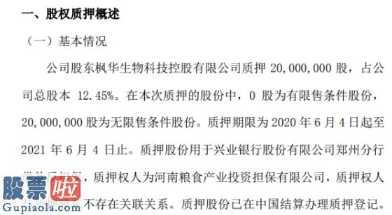 今日股市快报_枫华种业股东质押二零零零万股用于借款反担保