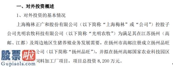 股市新闻早知道-上海梅林子公司对外投资建设高邮18万吨饲料加工厂项目拟投资8200万元