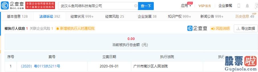 最新美股行情新浪手机：斗鱼经营主体首次成为被履行人